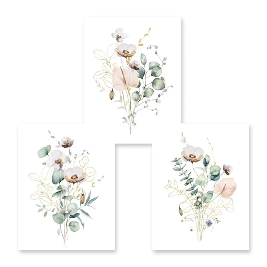 Green Gold Leaves Floral Poster