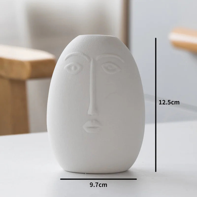 Nordic Rustic Face Shape Ceramic Flower Vase