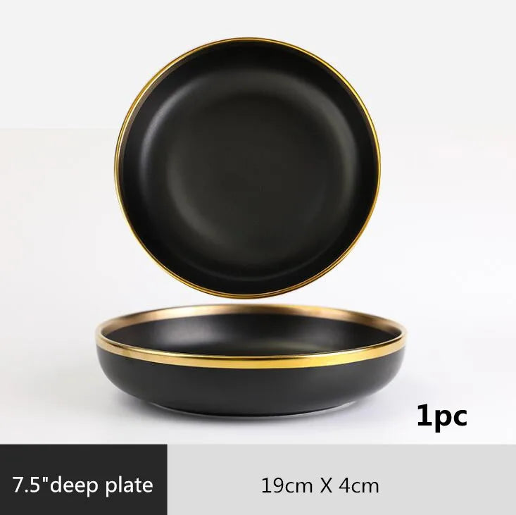 Gilt Rim Black Porcelain Dinner Set