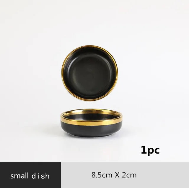 Gilt Rim Black Porcelain Dinner Set