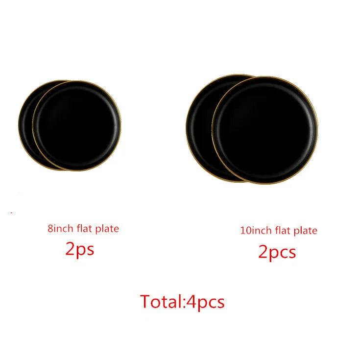 Gilt Rim Black Porcelain Dinner Set