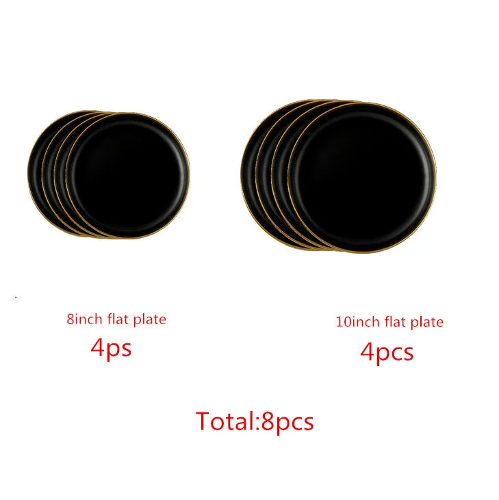 Gilt Rim Black Porcelain Dinner Set